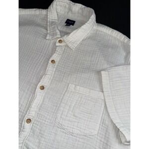 J.Crew Mens XXL White Double Weave Cotton Gauze Short Sleeve Button Down Shirt